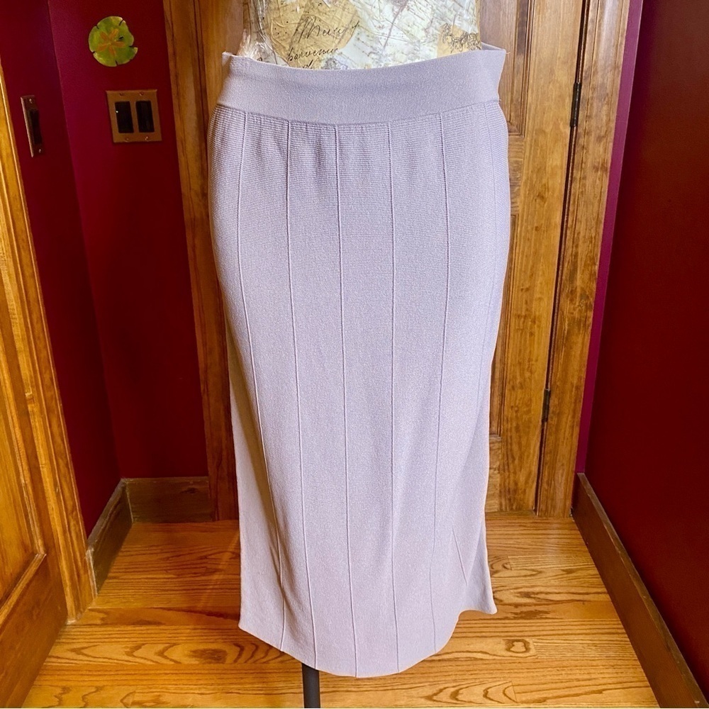 360 Sweater Gray Taupe Long Maxi Knit Pencil Skirt Size Large Italian Yarn NWT - Picture 3 of 12